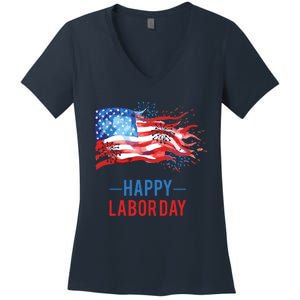 Happy Labor Day Fireworks And American Flag Labor Patriotic Women's V-Neck T-Shirt