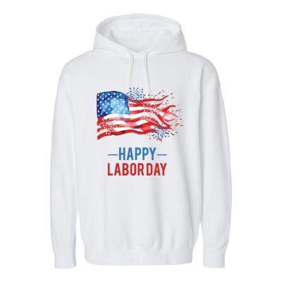 Happy Labor Day Fireworks And American Flag Labor Patriotic Garment-Dyed Fleece Hoodie