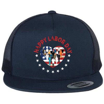 Happy Labor Day For All Workers Patriotic Labors Day Flat Bill Trucker Hat