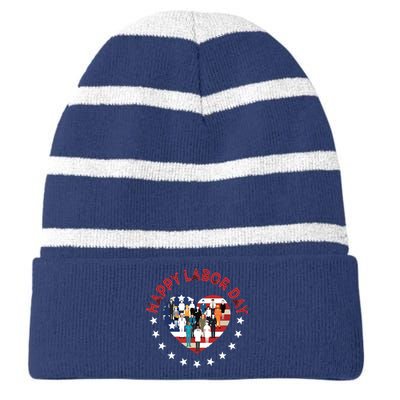 Happy Labor Day For All Workers Patriotic Labors Day Striped Beanie with Solid Band