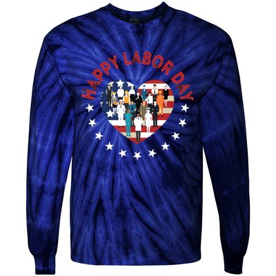 Happy Labor Day For All Workers Patriotic Labors Day Tie-Dye Long Sleeve Shirt