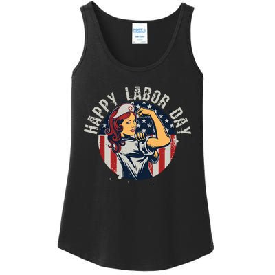 Happy Labor Day For Proud Patriotic Strong Registered Nurses Ladies Essential Tank