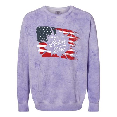 Happy Labor Day Gift American Flag Colorblast Crewneck Sweatshirt