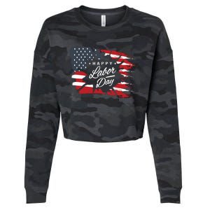 Happy Labor Day Gift American Flag Cropped Pullover Crew