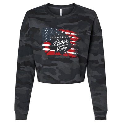 Happy Labor Day Gift American Flag Cropped Pullover Crew