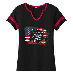 Happy Labor Day Gift American Flag Ladies Halftime Notch Neck Tee