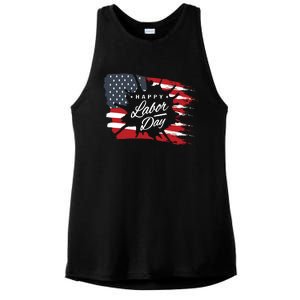 Happy Labor Day Gift American Flag Ladies PosiCharge Tri-Blend Wicking Tank