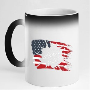 Happy Labor Day Gift American Flag 11oz Black Color Changing Mug