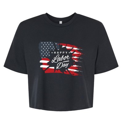 Happy Labor Day Gift American Flag Bella+Canvas Jersey Crop Tee