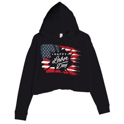 Happy Labor Day Gift American Flag Crop Fleece Hoodie