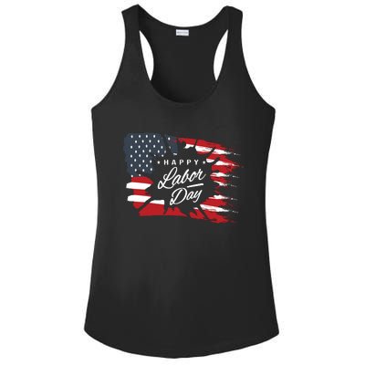 Happy Labor Day Gift American Flag Ladies PosiCharge Competitor Racerback Tank