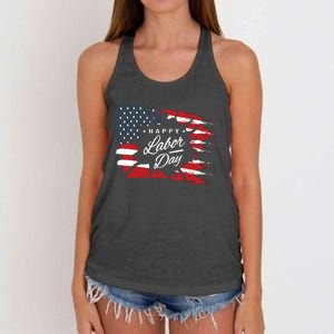 Happy Labor Day Gift American Flag Women's Knotted Racerback Tank