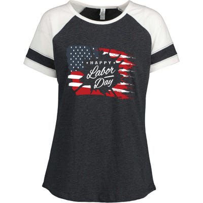 Happy Labor Day Gift American Flag Enza Ladies Jersey Colorblock Tee