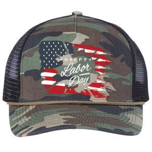 Happy Labor Day Gift American Flag Retro Rope Trucker Hat Cap