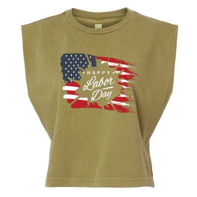 Happy Labor Day Gift American Flag Garment-Dyed Women's Muscle Tee