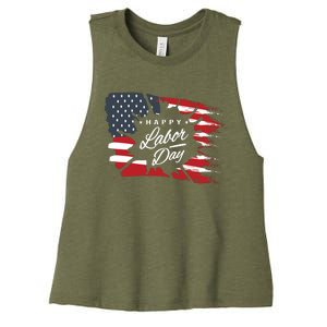 Happy Labor Day Gift American Flag Women's Racerback Cropped Tank