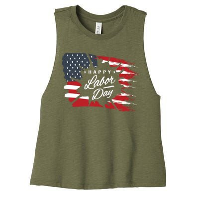 Happy Labor Day Gift American Flag Women's Racerback Cropped Tank