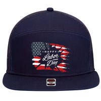 Happy Labor Day Gift American Flag 7 Panel Mesh Trucker Snapback Hat