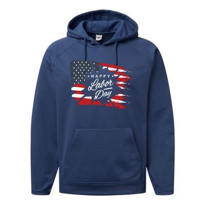 Happy Labor Day Gift American Flag Performance Fleece Hoodie