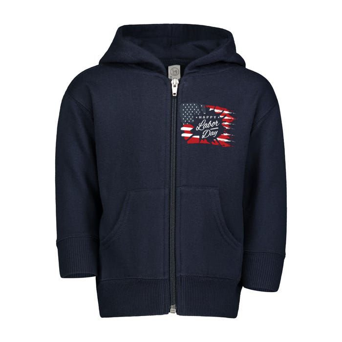 Happy Labor Day Gift American Flag Toddler Zip Fleece Hoodie