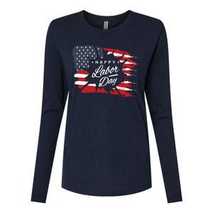 Happy Labor Day Gift American Flag Womens Cotton Relaxed Long Sleeve T-Shirt