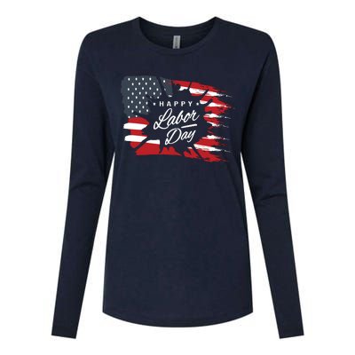 Happy Labor Day Gift American Flag Womens Cotton Relaxed Long Sleeve T-Shirt