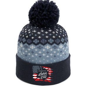 Happy Labor Day Gift American Flag The Baniff Cuffed Pom Beanie