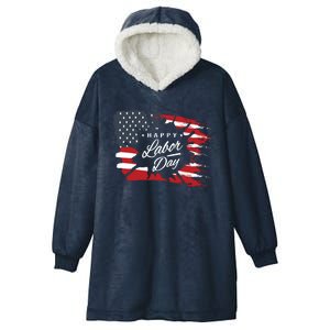 Happy Labor Day Gift American Flag Hooded Wearable Blanket