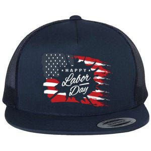 Happy Labor Day Gift American Flag Flat Bill Trucker Hat