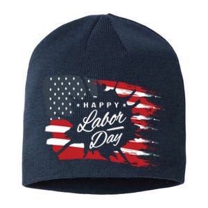 Happy Labor Day Gift American Flag Sustainable Beanie