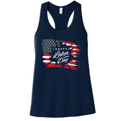 Happy Labor Day Gift American Flag Women's Racerback Tank