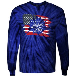 Happy Labor Day Gift American Flag Tie-Dye Long Sleeve Shirt