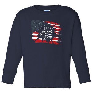 Happy Labor Day Gift American Flag Toddler Long Sleeve Shirt