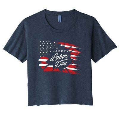 Happy Labor Day Gift American Flag Women's Crop Top Tee