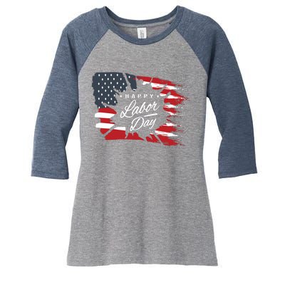 Happy Labor Day Gift American Flag Women's Tri-Blend 3/4-Sleeve Raglan Shirt