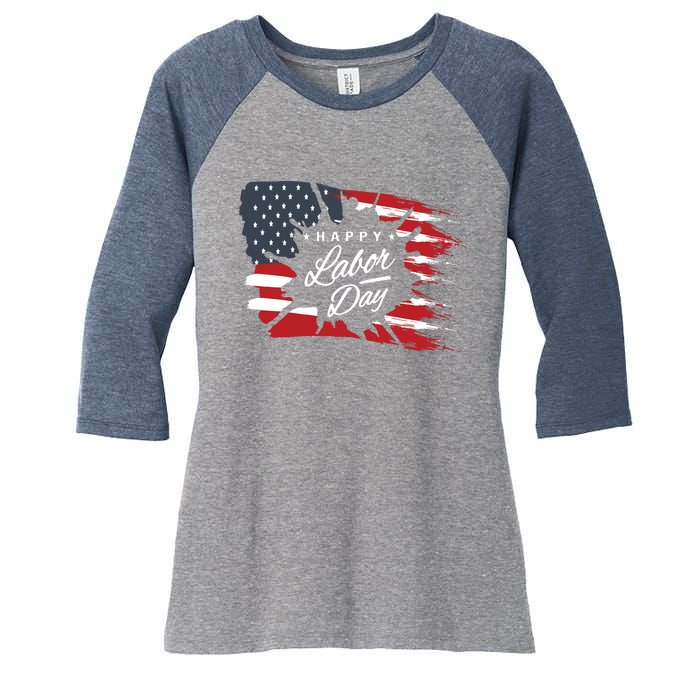 Happy Labor Day Gift American Flag Women's Tri-Blend 3/4-Sleeve Raglan Shirt