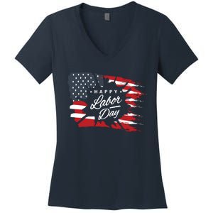 Happy Labor Day Gift American Flag Women's V-Neck T-Shirt