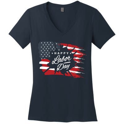 Happy Labor Day Gift American Flag Women's V-Neck T-Shirt