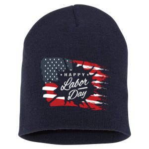 Happy Labor Day Gift American Flag Short Acrylic Beanie