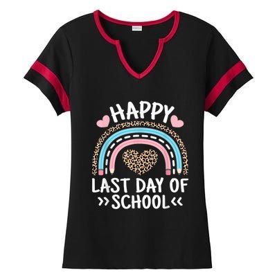 Happy Last Day Of School Teacher Student Women Girl Ladies Halftime Notch Neck Tee