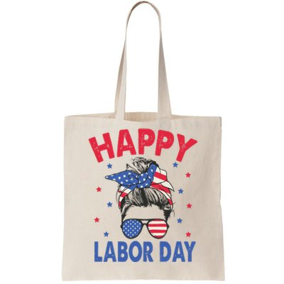 Happy Labor Day Shirts For Labor Day Messy Bun USA Flag Tote Bag