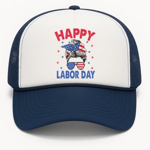 Happy Labor Day Shirts For Labor Day Messy Bun USA Flag Trucker Hat