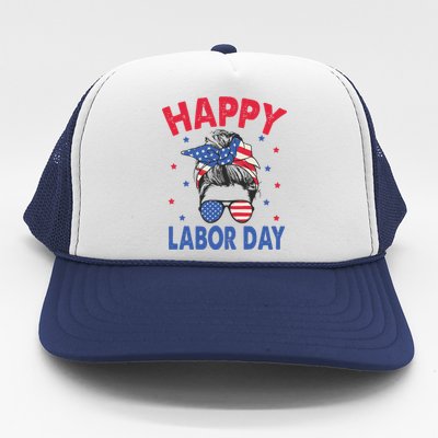 Happy Labor Day Shirts For Labor Day Messy Bun USA Flag Trucker Hat