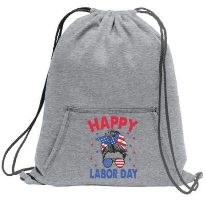 Happy Labor Day Shirts For Labor Day Messy Bun USA Flag Sweatshirt Cinch Pack Bag