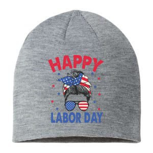 Happy Labor Day Shirts For Labor Day Messy Bun USA Flag Sustainable Beanie