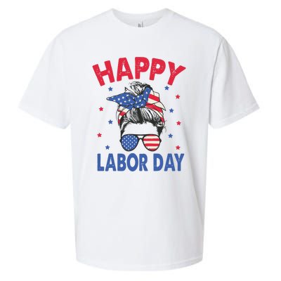 Happy Labor Day Shirts For Labor Day Messy Bun USA Flag Sueded Cloud Jersey T-Shirt