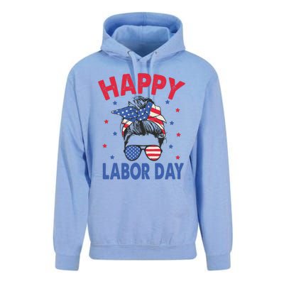 Happy Labor Day Shirts For Labor Day Messy Bun USA Flag Unisex Surf Hoodie