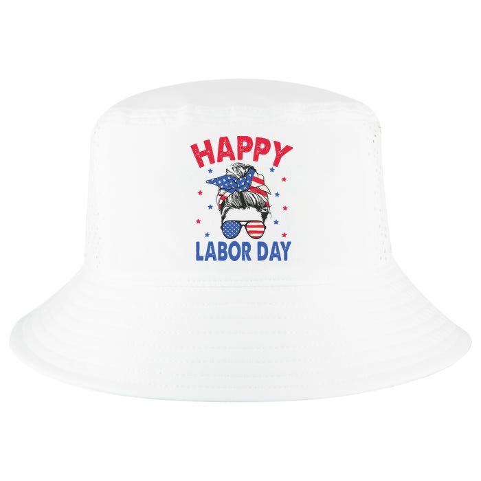 Happy Labor Day Shirts For Labor Day Messy Bun USA Flag Cool Comfort Performance Bucket Hat