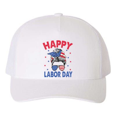 Happy Labor Day Shirts For Labor Day Messy Bun USA Flag Yupoong Adult 5-Panel Trucker Hat