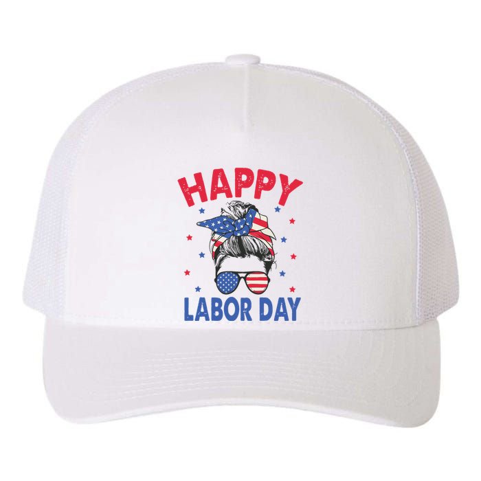 Happy Labor Day Shirts For Labor Day Messy Bun USA Flag Yupoong Adult 5-Panel Trucker Hat